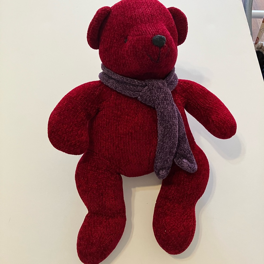 Pottery Barn Burgundy Teddy Bear With Purple Scarf